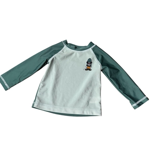 Disney Mickey Mouse Boys 12 m Long Sleeve Rashguard Swim Shirt Surf Beach Sage - Picture 1 of 7